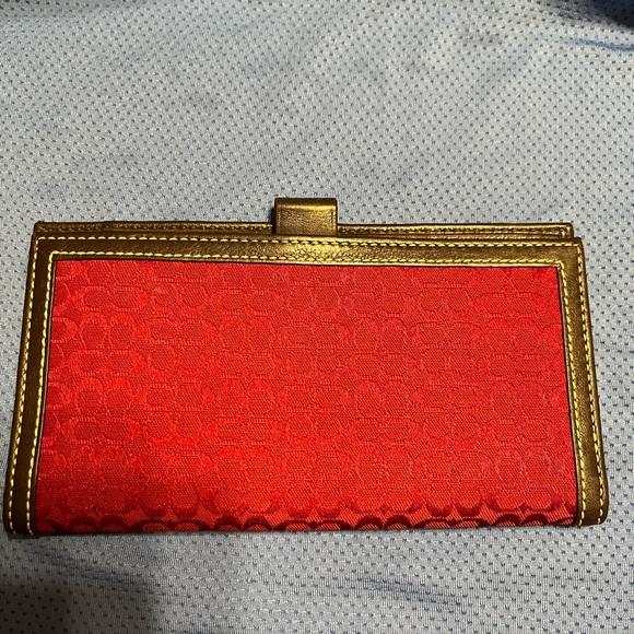 Coach EUC  Unique Red & Brown Leather slim Wallet / Checkbook - Picture 1 of 12